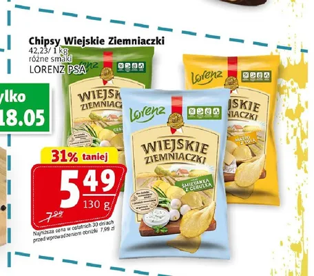 Chipsy Wiejskie Ziemniaczki śmietanka z cebulką Lorenz promocja w Prim Market