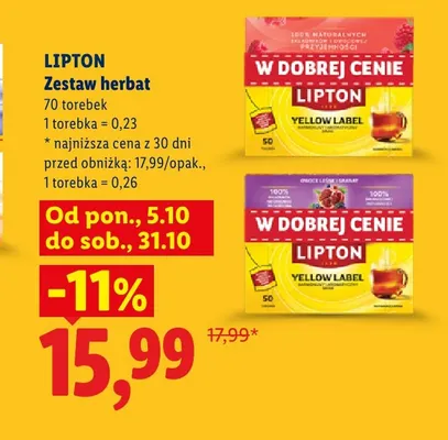 Herbata Lipton Zestaw herbat Yellow Label i Owoce leśne i granat promocja w Lidl