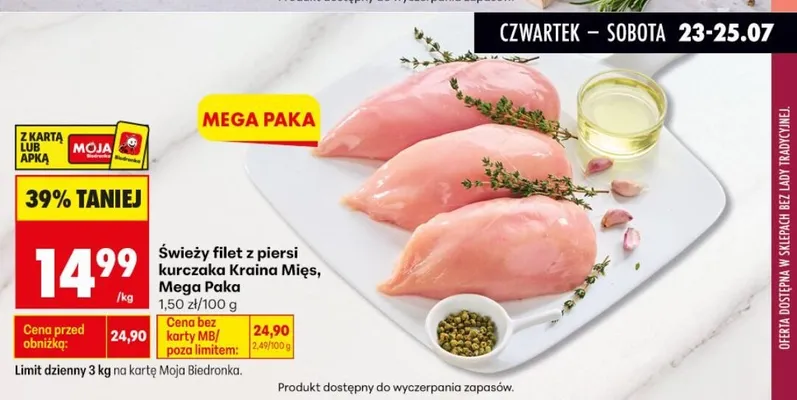 Świeży filet z piersi kurczaka Kraina Mięs Mega Paka promocja w Biedronka