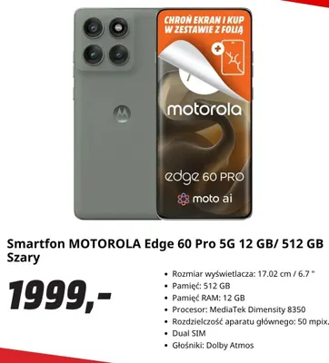 Smartfon Motorola Edge 60 Pro 5 g 12 GB/ 512 Gb szary promocja w Media Markt