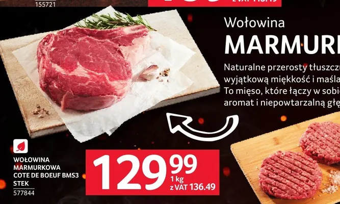 Wołowina marmurkowa Cote de Boeuf BMS3 stek promocja w Selgros