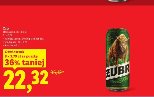 Piwo Żubr Ośmiosztuk 8-pak 500 ml promocja w Lidl