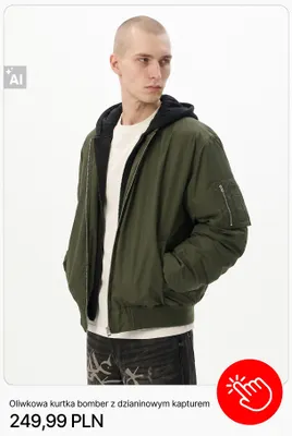 Oliwkowa kurtka bomber z dzianinowym kapturem Cropp promocja w Cropp