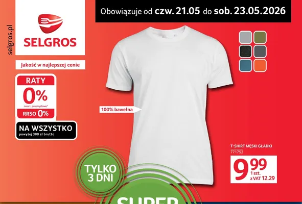 T-shirt męski gładki 100% bawełna promocja w Selgros
