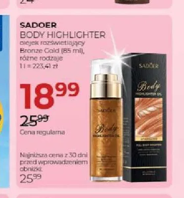 Olejek rozświetlający Sadoer Body Highlighter Bronze Gold promocja w Drogerie Jawa