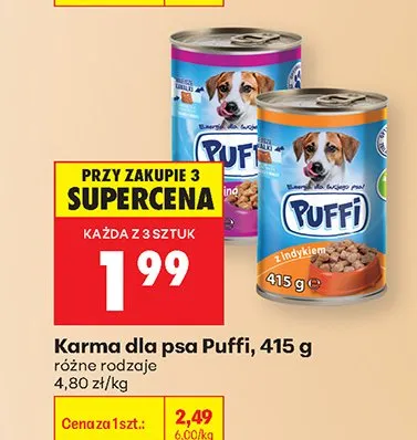 Karma dla psa Puffi z indykiem promocja w Biedronka