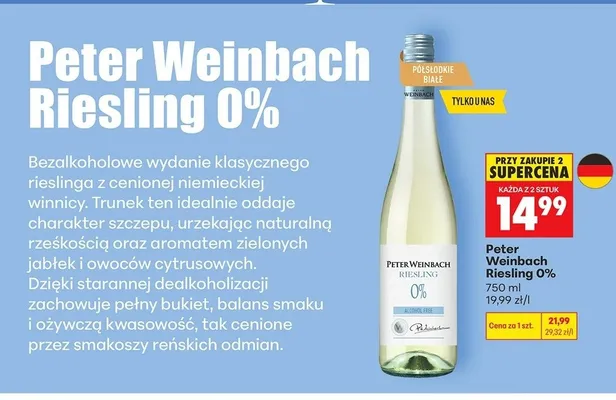 Wino bezalkoholowe Peter Weinbach Riesling promocja w Biedronka