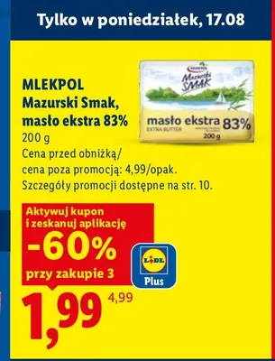 Masło ekstra Mlekpol Mazurski Smak 83% promocja w Lidl