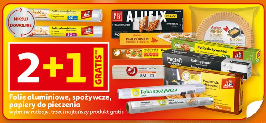 Folie aluminiowe, spożywcze, papiery do pieczenia promocja w Auchan