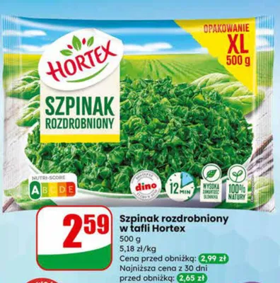 Szpinak rozdrobniony w tafli Hortex promocja w Dino