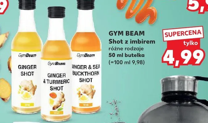 Shot z imbirem Gym Beam Ginger Shot, Ginger & Turmeric Shot, Ginger & Sea Buckthorn Shot promocja w Kaufland
