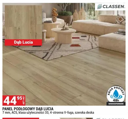 Panel podłogowy Dąb Lucia Classen 7mm AC5 klasa użyteczności 33 4-stronna V-fuga szeroka deska promocja w Merkury Market