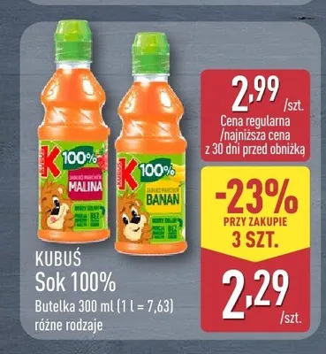 Sok 100% Kubuś banan promocja w Aldi
