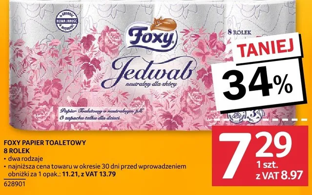 Papier toaletowy Foxy Jedwab 8 rolek promocja w Selgros
