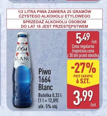 Piwo 1664 Blanc promocja w Aldi