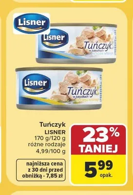 Tuńczyk w kawałkach w oleju roślinnym Lisner promocja w Carrefour