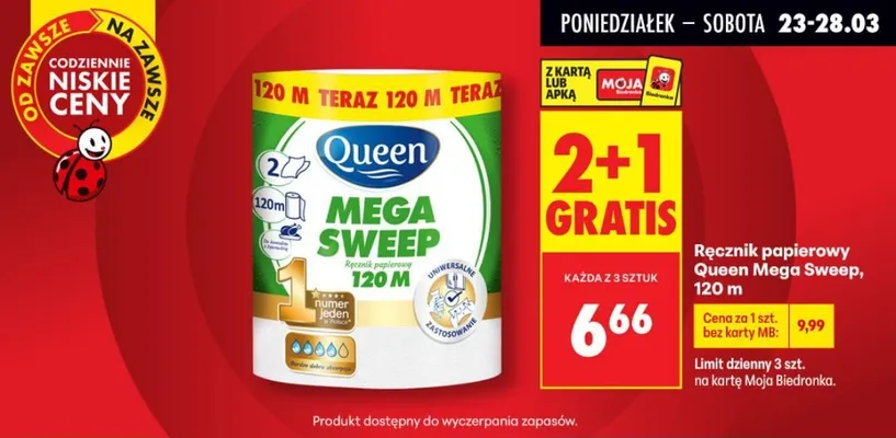 Ręcznik papierowy Mega Sweep, 120 m 2+1 GRATIS promocja w Biedronka