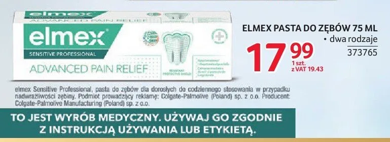 Pasta do zębów Elmex Sensitive Professional Advanced Pain Relief promocja w Selgros
