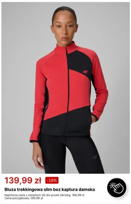Bluza trekkingowa slim bez kaptura damska 4F promocja w 4F