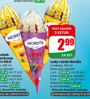 Lody rożek Nordis - 2 rodzaje promocja w Dino