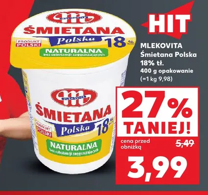 Śmietana Polska Mlekovita 18% promocja w Kaufland