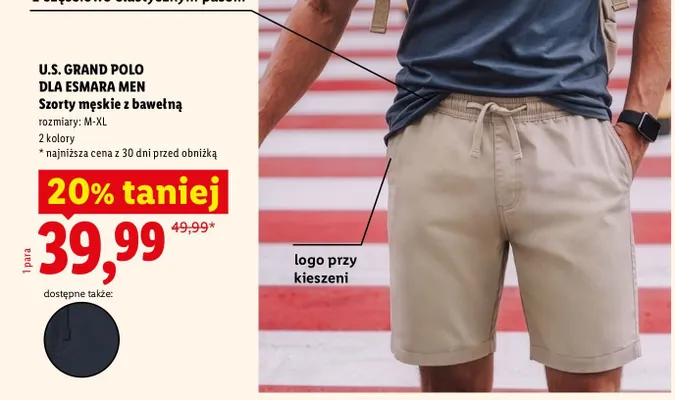 Szorty męskie z bawełną U.S. Grand Polo promocja w Lidl