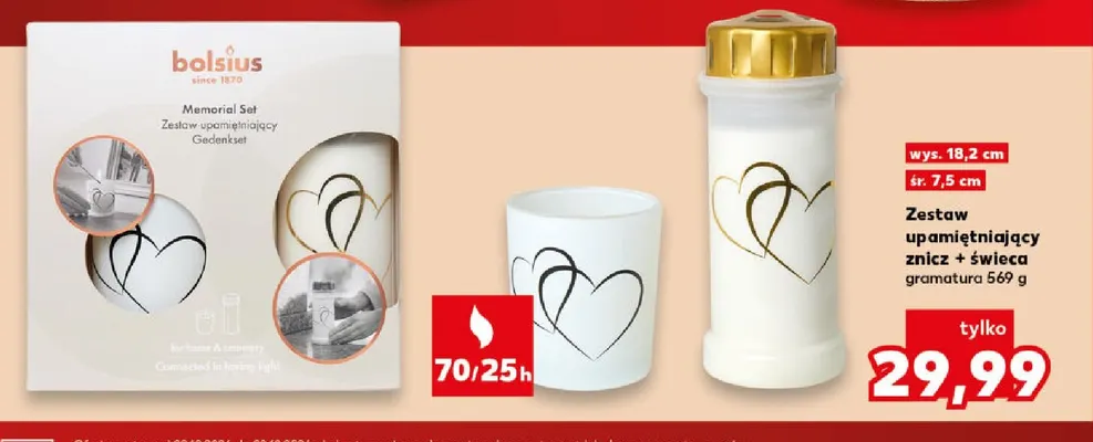 Zestaw upamiętniający znicz + świeca Bolsius promocja w Kaufland