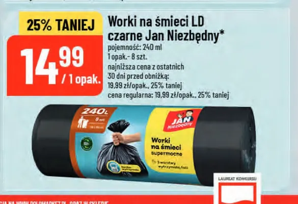 Worki na śmieci LD czarne 240 l Jan Niezbędny promocja w POLOmarket