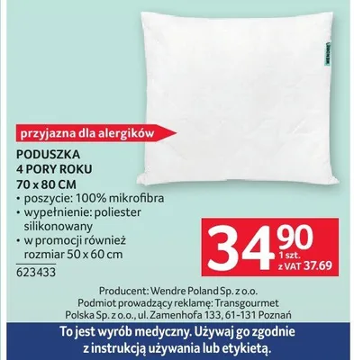 Poduszka 4 Pory Roku 70x80cm promocja w Selgros