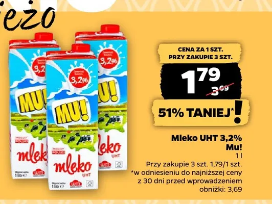 Mleko UHT Mu! 3,2% promocja w Netto