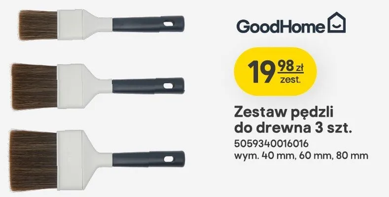 Zestaw pędzli do drewna GoodHome wym. 40mm, 60mm, 80mm promocja w Castorama