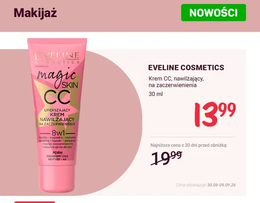 Krem CC nawilżający na zaczerwienienia Eveline Cosmetics promocja w Rossmann