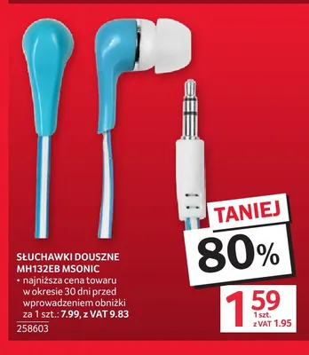 Słuchawki douszne MH132EB Msonic promocja w Selgros