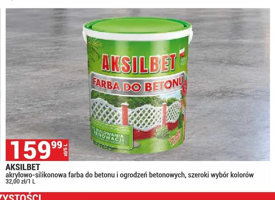 Farba do betonu i ogrodzeń betonowych akrylowo-silikonowa Aksilbet promocja w Merkury Market