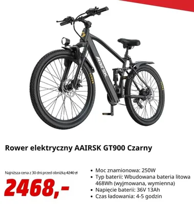 Rower elektryczny AAIRSK GT900 Czarny promocja w Media Markt