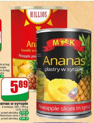 Ananas plastry w syropie M&K promocja w Dino