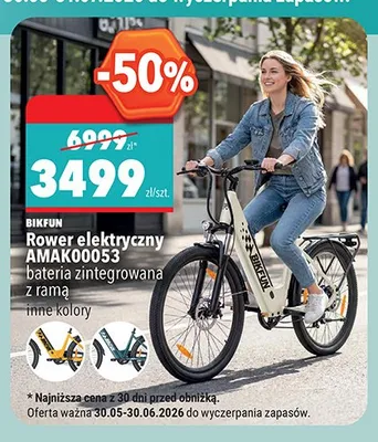 Rower elektryczny BIKFUN AMAK00053 bateria zintegrowana z ramą promocja w Biedronka