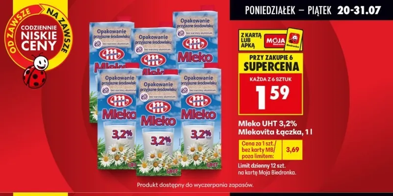 Mleko UHT 3,2% Mlekovita Łączka promocja w Biedronka