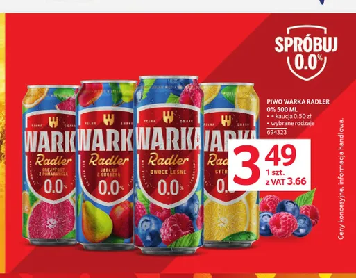 Piwo bezalkoholowe Warka Radler Grejpfrut z pomarańczą promocja w Selgros