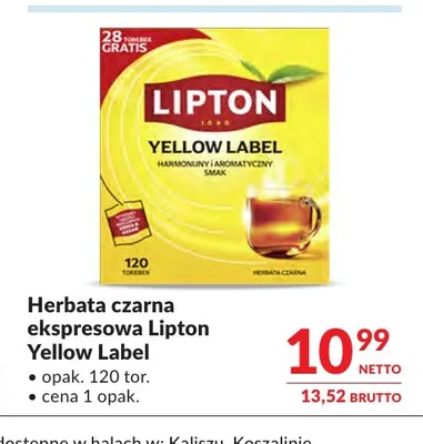 Herbata czarna ekspresowa Lipton Yellow Label promocja w Makro