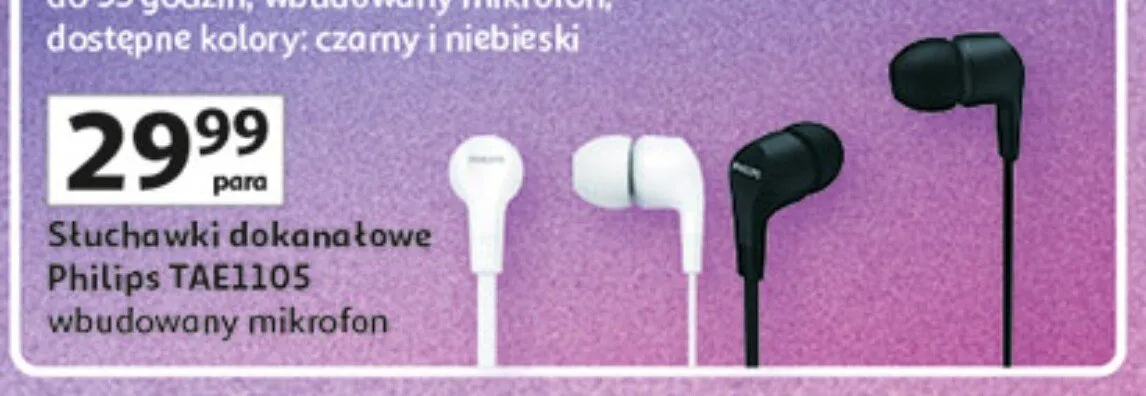 Słuchawki dokanałowe TAE1105 wbudowany mikrofon promocja w Auchan