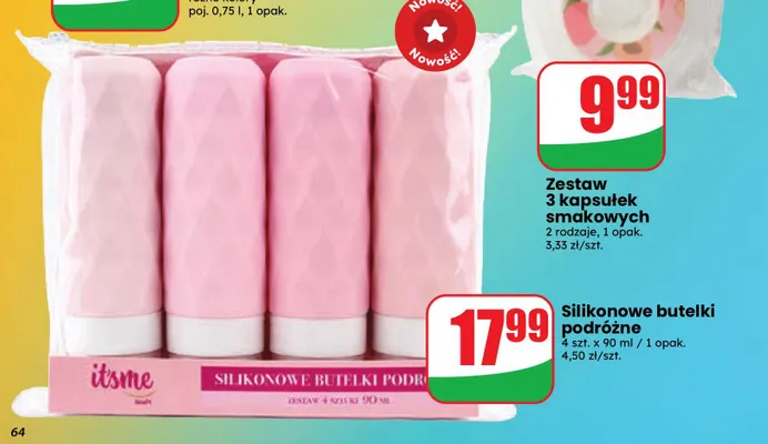 Silikonowe butelki podróżne itsme 4-pak 90 ml promocja w Dino