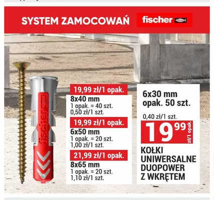 Kołki uniwersalne Fischer DuoPower z wkrętem 8x65 mm promocja w Merkury Market
