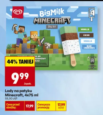 Lody na patyku Minecraft Big Milk 4-pak promocja w Biedronka