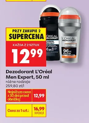 Dezodorant L'Oréal Men Expert różne rodzaje promocja w Biedronka