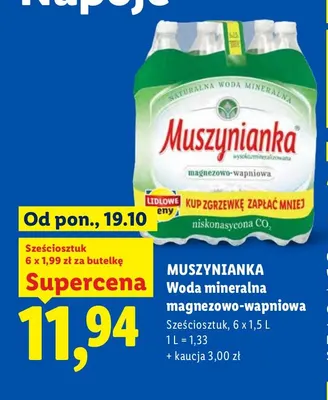 Woda mineralna gazowana magnezowo-wapniowa Muszynianka 6-pak promocja w Lidl