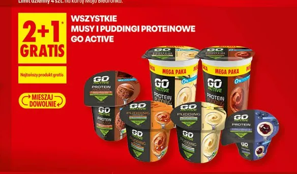 Musy i puddingi proteinowe Go Active promocja w Biedronka
