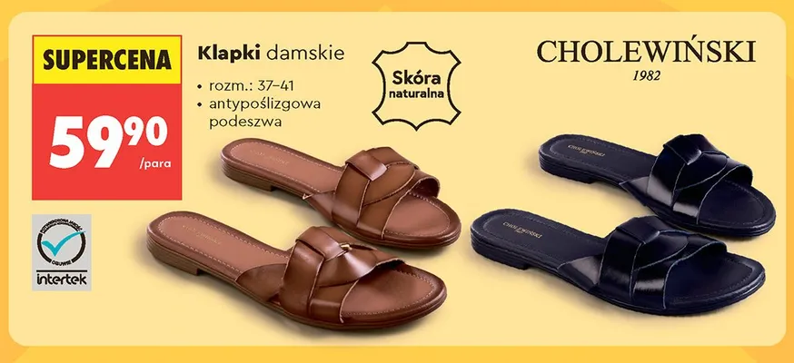 Klapki damskie skórzane Cholewiński promocja w Biedronka