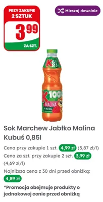 Sok Marchew Jabłko Malina Kubuś promocja w Dino