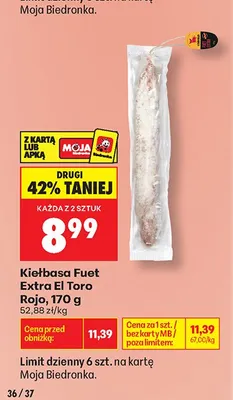 Kiełbasa Fuet Extra El Toro Rojo promocja w Biedronka